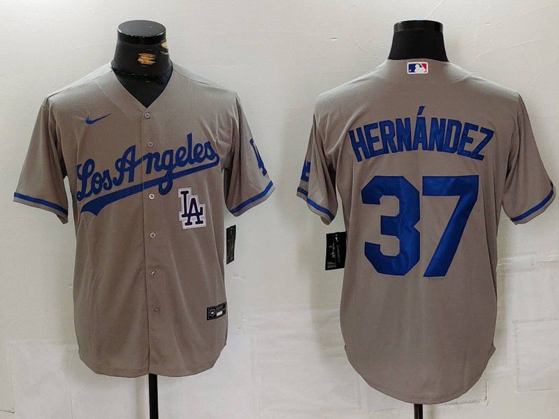 Men Los Angeles Dodgers 37 Hernandez Grey Nike Game 2024 MLB Jersey style 72411